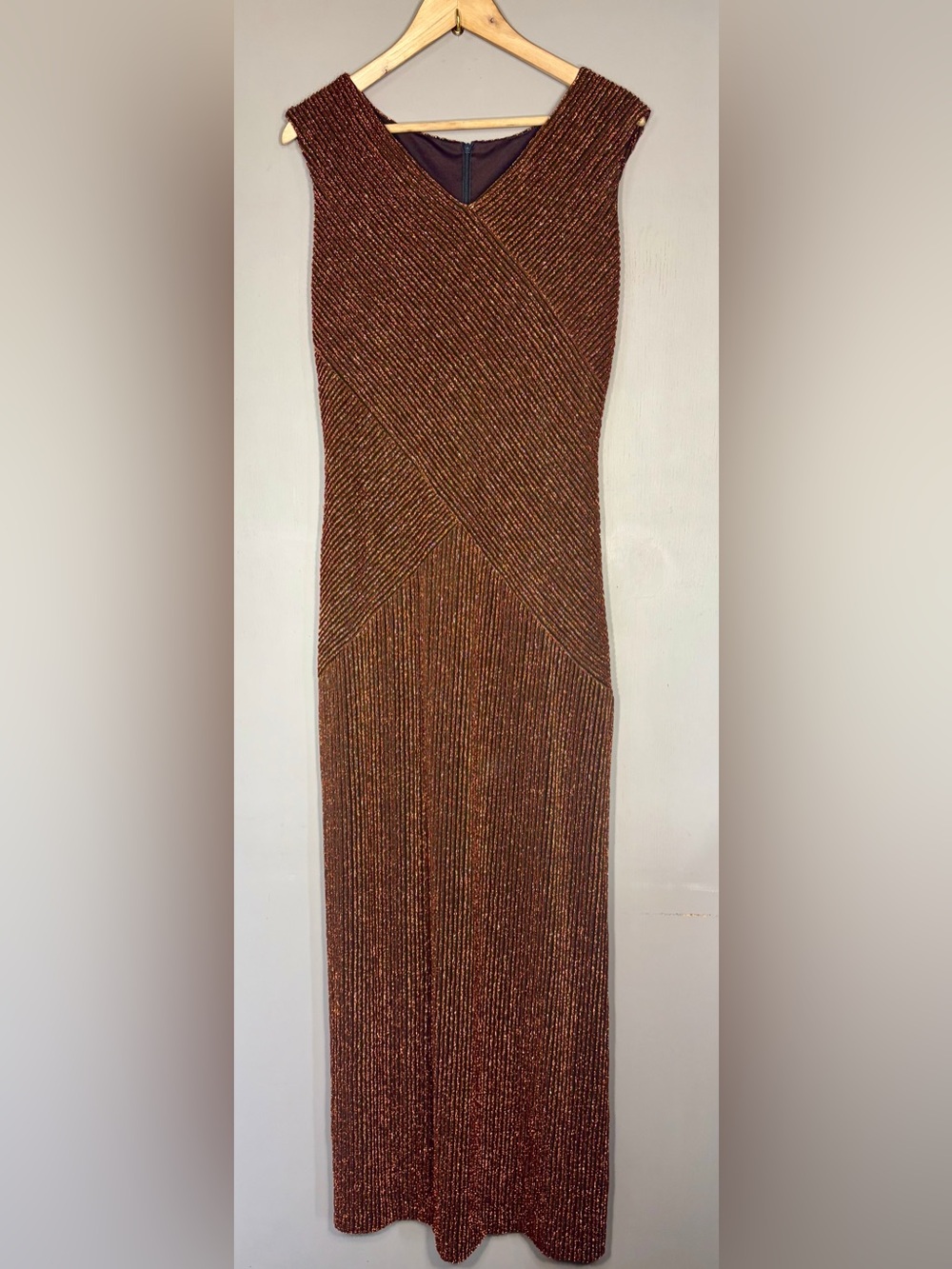 JOSEPH RIBKOFF Copper Metallic Ribbed Maxi Dress